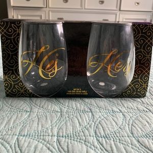 New In Box His and Hers Stemless Wine Glasses